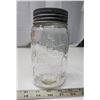 Image 1 : CROWN Mason Jar Zinc lid heavy glass inset raised crown design 1950's