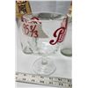 Image 3 : Pepsi Cola Thumbprint Soda Goblet 1970 - 2 A&W Root beer 1960 Heavy long neck