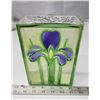 Image 1 : Antique 1880 Hand Made Stained Glass Vase - Iris - fire polished green glass 5 x 7 "