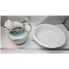 Image 1 : Large porcelain pitcher - 12"H & Large porcelain wash basin - 16"W