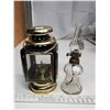 Image 1 : black and gold lantern & glass perfume oil lamp, with chimney