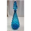 Image 1 : Vintage Blue Glass Decanter/Vase 15inch, Glows Green