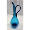 Image 1 : Hand-Blown Vintage Blue Glass Decanter/Vase From Enesco, Italy – has original sticker – 15 inch – Gl