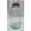 Image 1 : Vintage 1920’s Blue Coloured “Mason Fruit Jar” with Zinc Lid, Glows Yellow, 48 oz