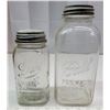Image 1 : Vintage Glass Jars, 1 “Ball Perfect Mason”, 1 – “Drey” Square Mason with Zinc Lids