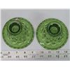 Image 3 : 2 Green Depression glass candle holders + 2 taper candle sticks