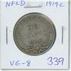 Image 1 : Newfoundland. 1919c Silver 50 Cents. Minted in Ottawa. Mintage of 306,267. VG-8.