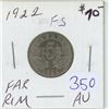Image 1 : 1922 Canadian Nickel 5 Cents. Far Rim (S is Far from Rim). AU-50. Nice.