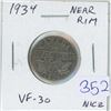 Image 1 : 1934 Canadian Nickel 5 Cents. Near Rim (S is Near Rim). VF-30. Nice.