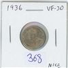 Image 1 : 1936 Canadian Silver 10 Cents. The last Silver 10 Cents minted for King George V. VF-30. Nice.