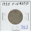 Image 1 : 1935 Canadian Silver 25 Cents. F-15.