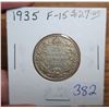 Image 3 : 1935 Canadian Silver 25 Cents. F-15.