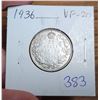 Image 3 : 1936 Canadian Silver 25 Cents. The last Silver 25 Cents minted for King George V. VF-20.
