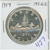 1959 Canadian Silver Dollar. MS-62. Nice.