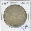 Image 1 : 1961 Canadian Silver Dollar. AU-50.