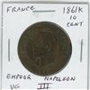 Image 1 : France. 1861K 10 Centimes. Emperor Napoleon III. VG-8.