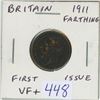 Image 1 : Great Britain. 1911 Farthing. The first farthing minted for King George V. VF-30.