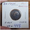 Image 3 : Great Britain. 1911 Farthing. The first farthing minted for King George V. VF-30.