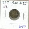 Image 1 : 1897 Canadian Victorian Silver 5 Cents. Narrow 8 Variety. F-12.