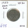 Image 1 : 1933 Canadian Nickel 5 Cents with S Near Rim. VF-30. Nice.