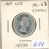 Image 1 : 1964 Silver 25 Cents. MS-63 Cameo. Bright White.