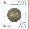 Image 1 : 1967 Diving Cougar Silver 25 Cents. Rotated Dies. MS-63. Nicely Toned. Scarce.