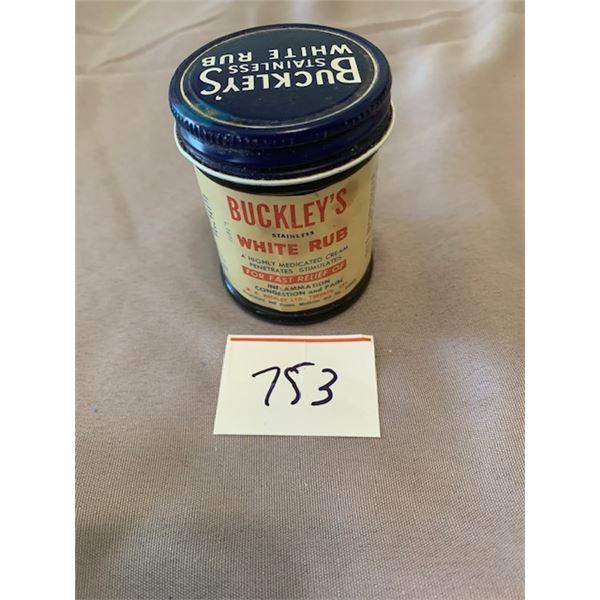 Rub Container White VINTAGE BUCKLEYS WHITE RUB JAR - Schmalz Auctions