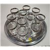 Image 1 : 11 pieces Mid Century ornate etched glass sherbet goblets with silver overlay & tray