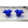 Image 1 : Cobolt Blue Tulip T-lite holders - frosted leaf base (set of 2)  1980's  large 5x6"