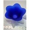 Image 3 : Cobolt Blue Tulip T-lite holders - frosted leaf base (set of 2)  1980's  large 5x6"