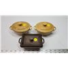 Image 1 : 3 small ovenproof casseroles with lids, 2 Gold 7 x 4 " & 1  Brown 4.5 x 3 "