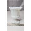 Image 1 : Vintage Milk Glass Pedestal Compote - Fluted 1950's Pristine