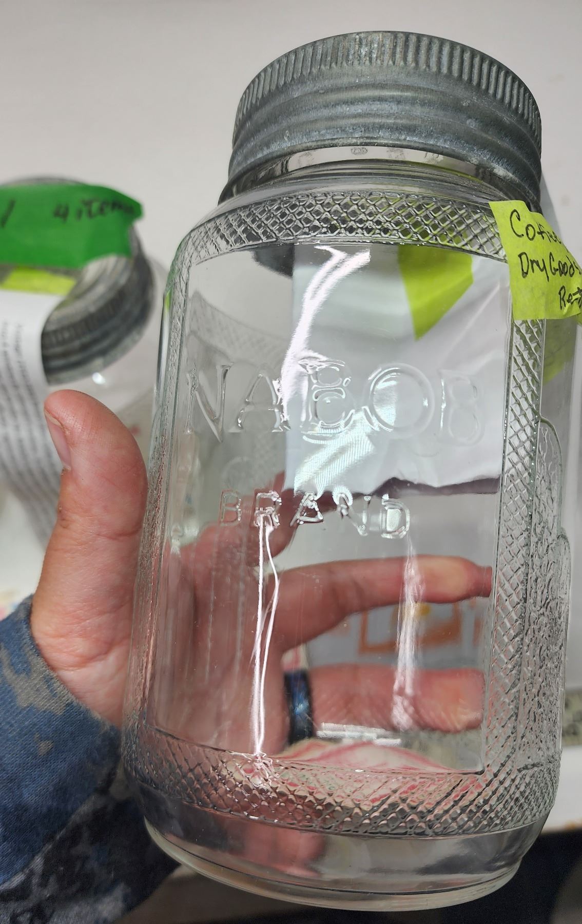 3 Vintage NABOB Glass Coffee Jars Zinc Lids Glass Insets 191030