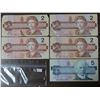 Image 1 : 4x 1986 Canada 2 dollar bird bills & 1986 Canada 5 dollar bird bill