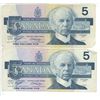 Image 1 : 2x 1986 Canada 5 dollar bird bill