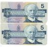 Image 1 : 2x 1986 Canada 5 dollar bird bill