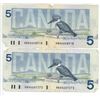 Image 2 : 2x 1986 Canada 5 dollar bird bill