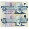 Image 1 : 2x 1986 Canada 5 dollar bird bill