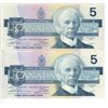 Image 1 : 2x 1986 Canada 5 dollar bird bill