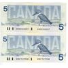 Image 2 : 2x 1986 Canada 5 dollar bird bill