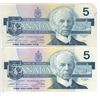 Image 1 : 2x 1986 Canada 5 dollar bird bill