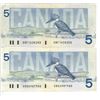 Image 2 : 2x 1986 Canada 5 dollar bird bill