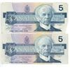 Image 1 : 2x 1986 Canada 5 dollar bird bill