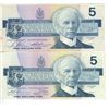 Image 1 : 2x 1986 Canada 5 dollar bird bill