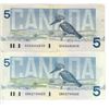 Image 2 : 2x 1986 Canada 5 dollar bird bill