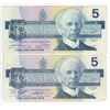 Image 1 : 2x 1986 Canada 5 dollar bird bill