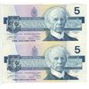 Image 1 : 2x 1986 Canada 5 dollar bird bill