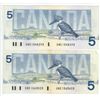 Image 2 : 2x 1986 Canada 5 dollar bird bill