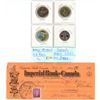 Image 1 : Four Coins; Navy Marine, TML, A.G. Bell, Poppy and Imperial Bank of Canada Cheque Receipt