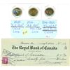 Image 1 : Three Loonies; 2020 A.G. Bell Color and Noncolor, 2021 Klondike and Royal Bank of Canada Cheque Rece